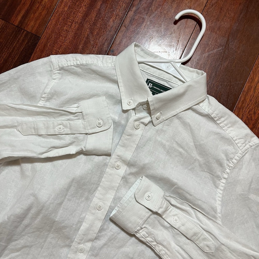 B By Brooks Brothers Shirt 18Y Y/O Youth Solid White Linen Blend Preppy Casual